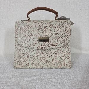 Handcrafted Cream & Brown Leather Crossbody Bag with Floral Embossed Design